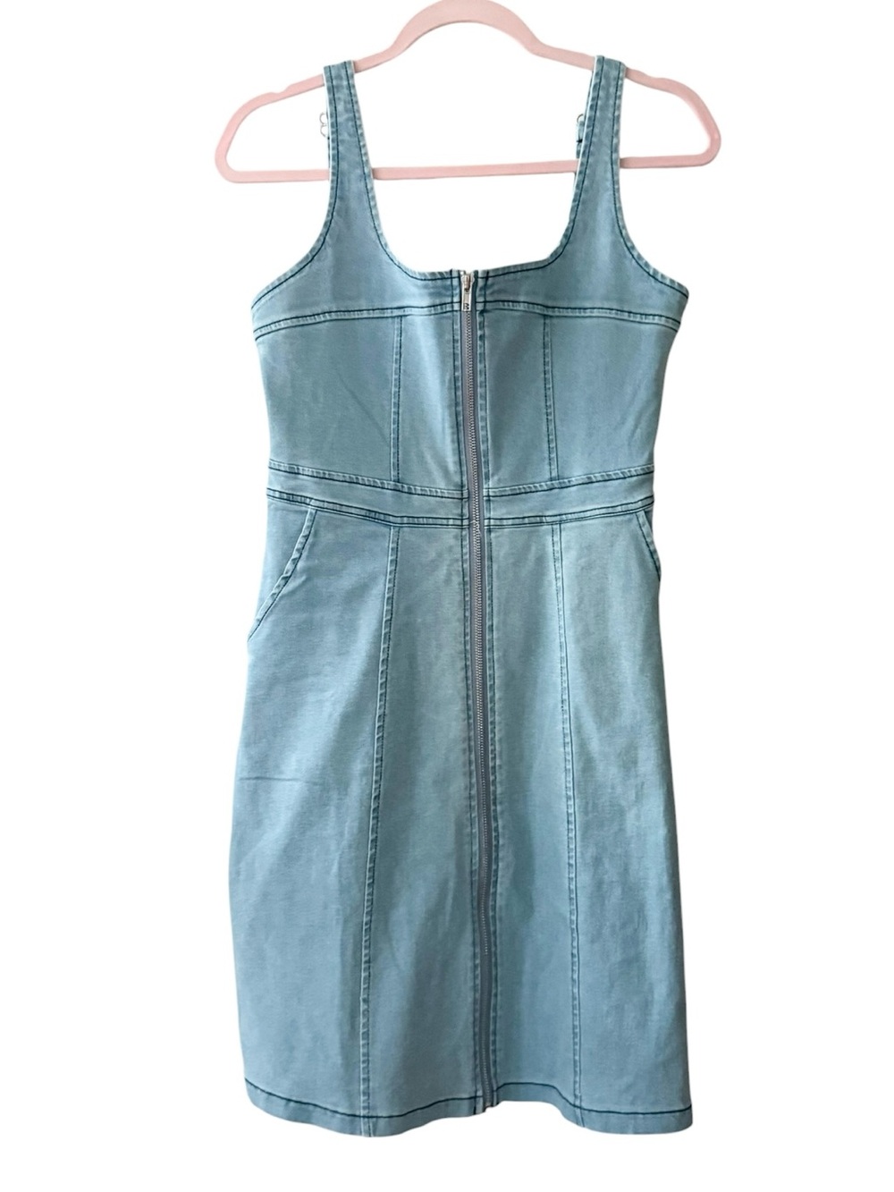 NWT Loveimgs Collection Light Blue Denim Zip-Front Tank Dress Size M